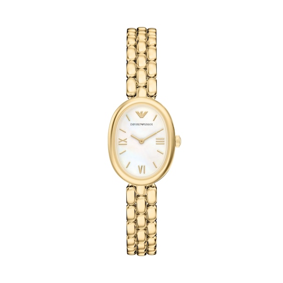 Ladies' Emporio Armani Sinfonia Gold-Tone IP Stainless Steel Watch with Mother-of-Pearl Dial (Model: Ar11777)