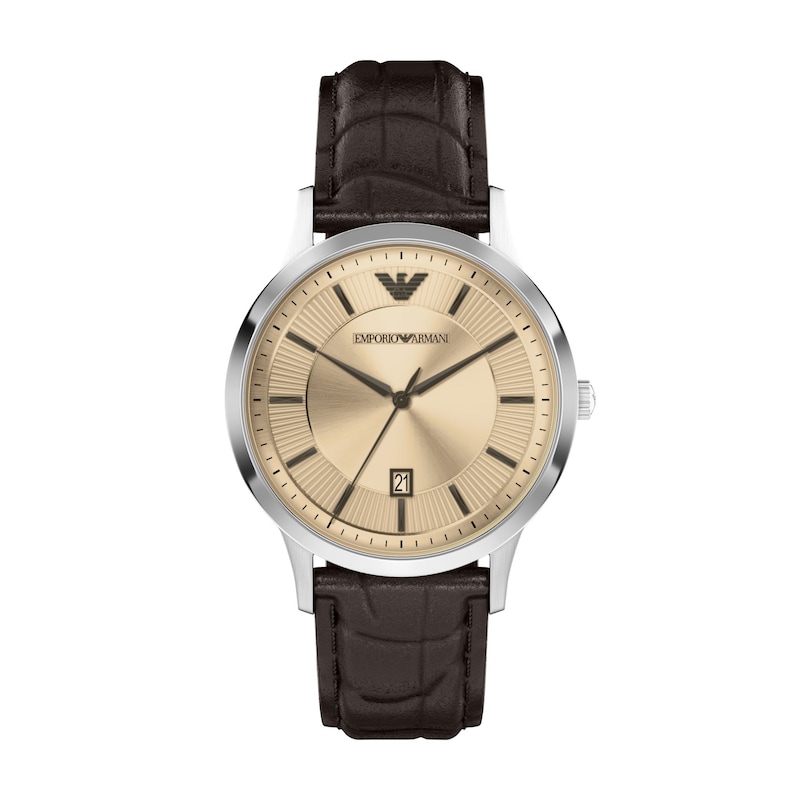 Main Image 1 of Men's Emporio Armani Stainless Steel Watch with Silver Dial and Brown Leather Strap (Model: AR11783)