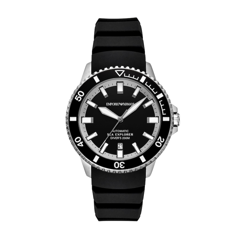 Main Image 1 of Men's Emporio Armani Sea Explorer Stainless Steel Watch with Black Dial and Silicone Strap (Model: AR60086)
