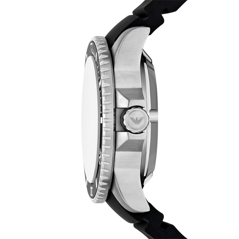 Main Image 3 of Men's Emporio Armani Sea Explorer Stainless Steel Watch with Black Dial and Silicone Strap (Model: AR60086)