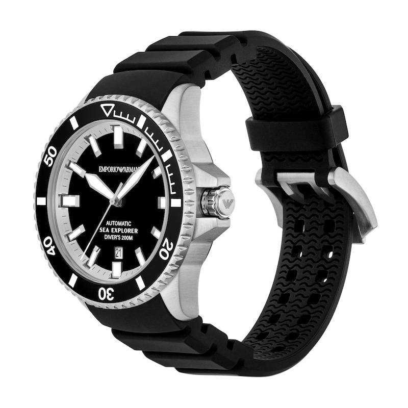 Main Image 4 of Men's Emporio Armani Sea Explorer Stainless Steel Watch with Black Dial and Silicone Strap (Model: AR60086)