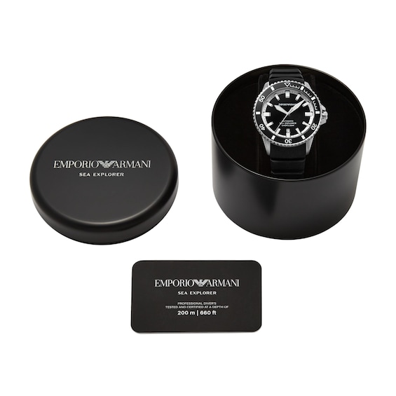 Men's Emporio Armani Sea Explorer Stainless Steel Watch with Black Dial and Silicone Strap (Model: Ar60086)