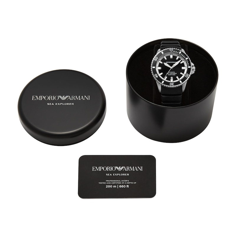 Main Image 7 of Men's Emporio Armani Sea Explorer Stainless Steel Watch with Black Dial and Silicone Strap (Model: AR60086)