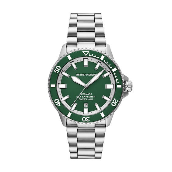 Men's Emporio Armani Sea Explorer Stainless Steel Watch with Green Dial (Model: Ar60088)