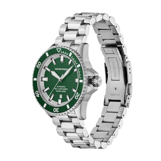 Men's Emporio Armani Sea Explorer Stainless Steel Watch with Green Dial (Model: Ar60088)
