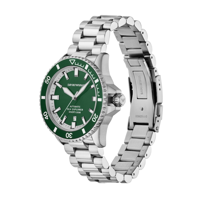 Main Image 4 of Men's Emporio Armani Sea Explorer Stainless Steel Watch with Green Dial (Model: AR60088)