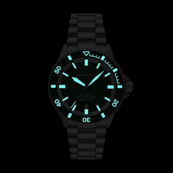 Men's Emporio Armani Sea Explorer Stainless Steel Watch with Green Dial (Model: Ar60088)