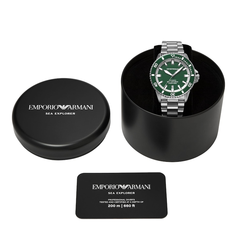 Main Image 7 of Men's Emporio Armani Sea Explorer Stainless Steel Watch with Green Dial (Model: AR60088)