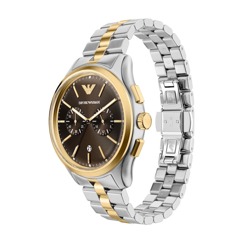Main Image 4 of Men's Emporio Armani Two-Tone IP Stainless Steel Chronograph Watch Set with Brown Dial (Model: AR80084SET)