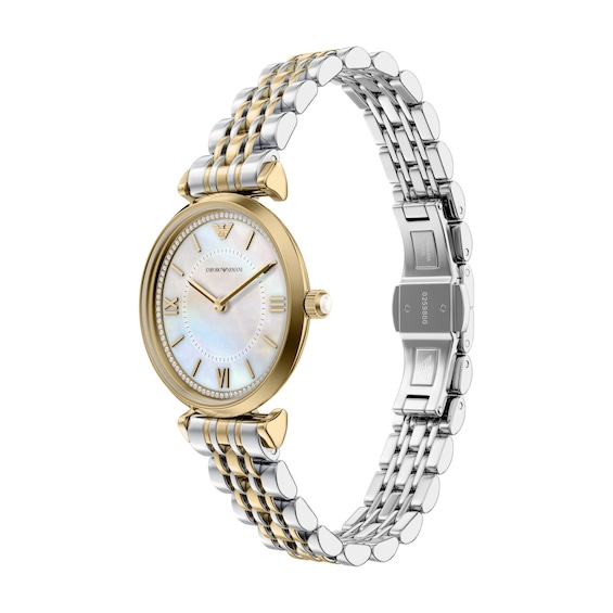 Ladies' Emporio Armani Two-Tone IP Stainless Steel Watch Set with Mother-of-Pearl Dial (Model: Ar80086Set)