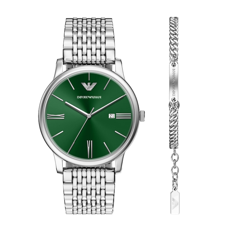 Main Image 1 of Men's Emporio Armani Stainless Steel Watch and Curb Link Bracelet Set (Model: AR80087SET)
