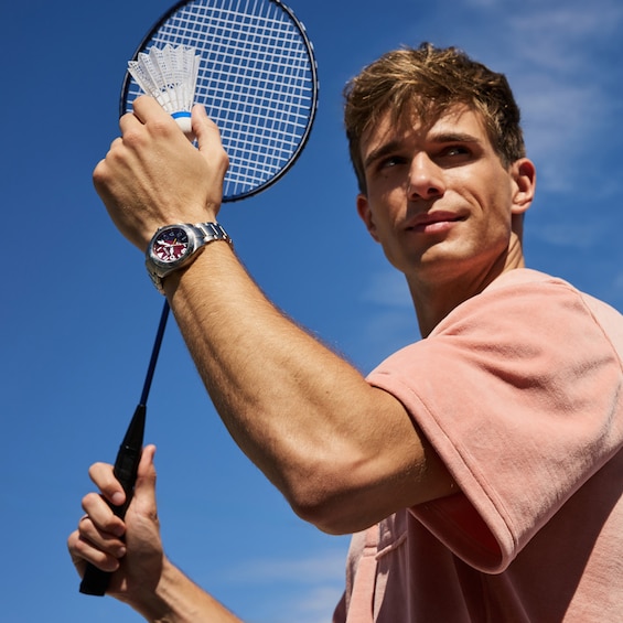 Men's Citizen Promaster Eco-Drive® Stainless Steel Watch with Red Dial (Model: Bj7150-50W)