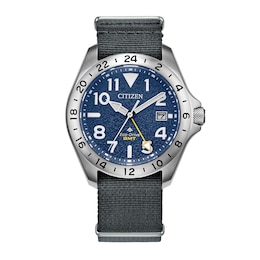 Men's Citizen Promaster Eco-Drive® Stainless Steel Watch with Navy Blue Dial and Gray Nylon Strap (Model: BJ7150-09L)