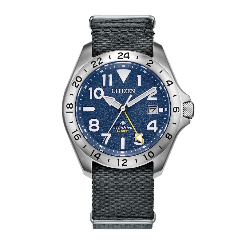 Main Image 1 of Men's Citizen Promaster Eco-Drive® Stainless Steel Watch with Navy Blue Dial and Gray Nylon Strap (Model: BJ7150-09L)