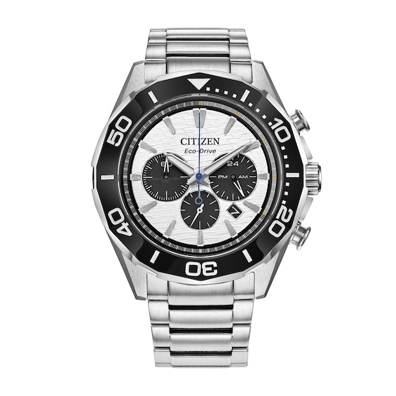 Men's Citizen Endeavor Chronograph Eco-Drive® Stainless Steel Watch with White Dial (Model: Ca4730-59A)