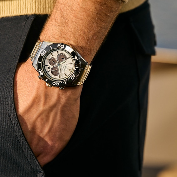 Men's Citizen Endeavor Chronograph Eco-Drive® Stainless Steel Watch with White Dial (Model: Ca4730-59A)