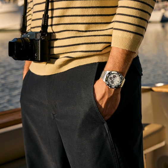 Men's Citizen Endeavor Chronograph Eco-Drive® Stainless Steel Watch with White Dial (Model: Ca4730-59A)