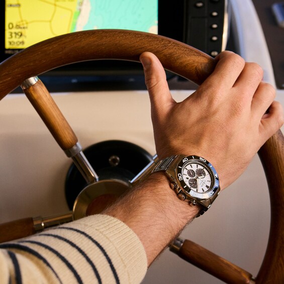 Men's Citizen Endeavor Chronograph Eco-Drive® Stainless Steel Watch with White Dial (Model: Ca4730-59A)