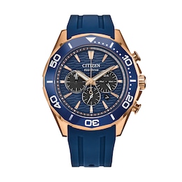 Men's Citizen Endeavor Chronograph Eco-Drive® Rose-Tone IP Stainless Steel Watch with Blue Dial (Model: CA4733-00L)