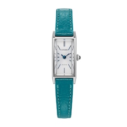 Ladies' Citizen Fio Eco-Drive® Stainless Steel Watch with Aquamarine Leather Strap (Model: EG7120-00A)