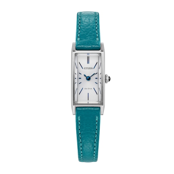 Ladies' Citizen Fio Eco-Drive® Stainless Steel Watch with Aquamarine Leather Strap (Model: Eg7120-00A