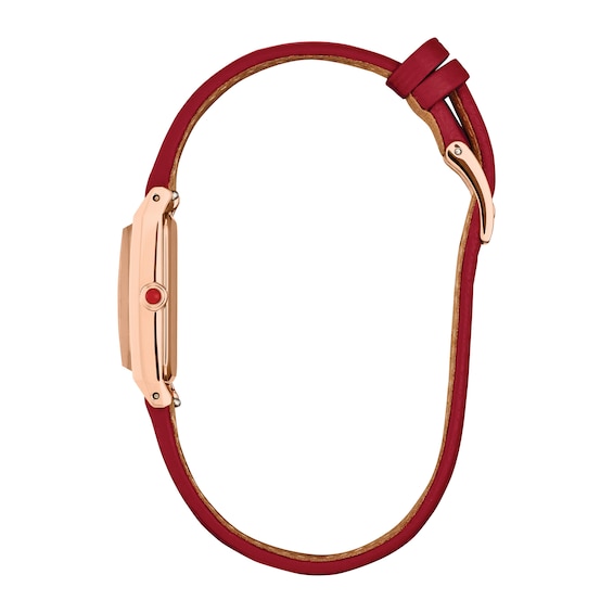 Ladies' Citizen Fio Eco-Drive® Rose-Tone IP Stainless Steel Watch with Red Leather Strap (Model: Eg7123-01A)