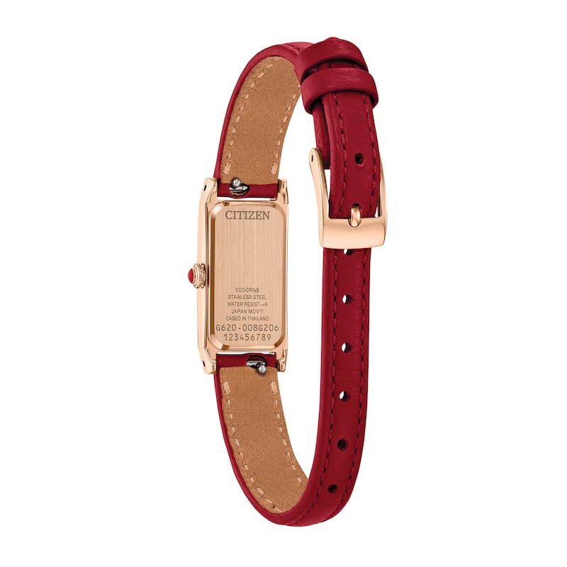Main Image 3 of Ladies' Citizen Fio Eco-Drive® Rose-Tone IP Stainless Steel Watch with Red Leather Strap (Model: EG7123-01A)