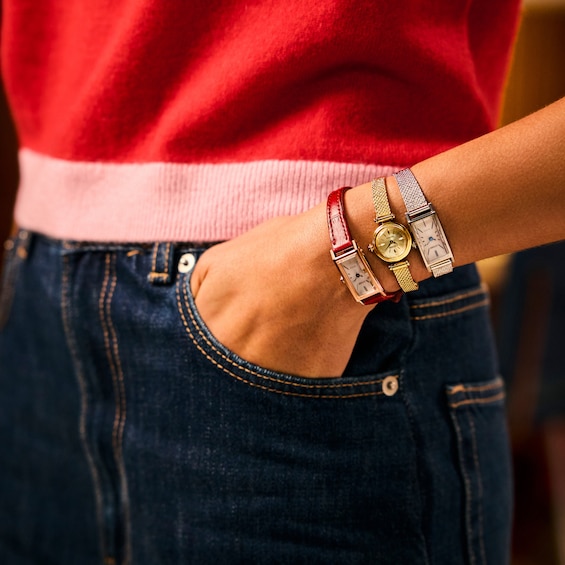 Ladies' Citizen Fio Eco-Drive® Rose-Tone IP Stainless Steel Watch with Red Leather Strap (Model: Eg7123-01A)