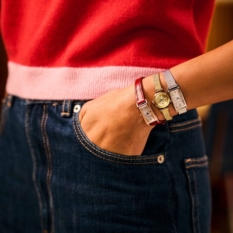 Main Image 4 of Ladies' Citizen Fio Eco-Drive® Rose-Tone IP Stainless Steel Watch with Red Leather Strap (Model: EG7123-01A)