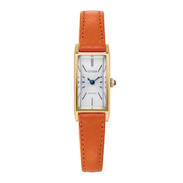 Ladies' Citizen Fio Eco-Drive® Gold-Tone IP Stainless Steel Watch with Orange Leather Strap (Model: EG7122-04A)