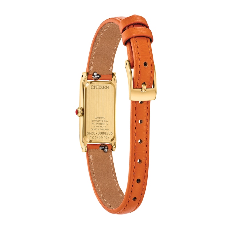 Main Image 3 of Ladies' Citizen Fio Eco-Drive® Gold-Tone IP Stainless Steel Watch with Orange Leather Strap (Model: EG7122-04A)