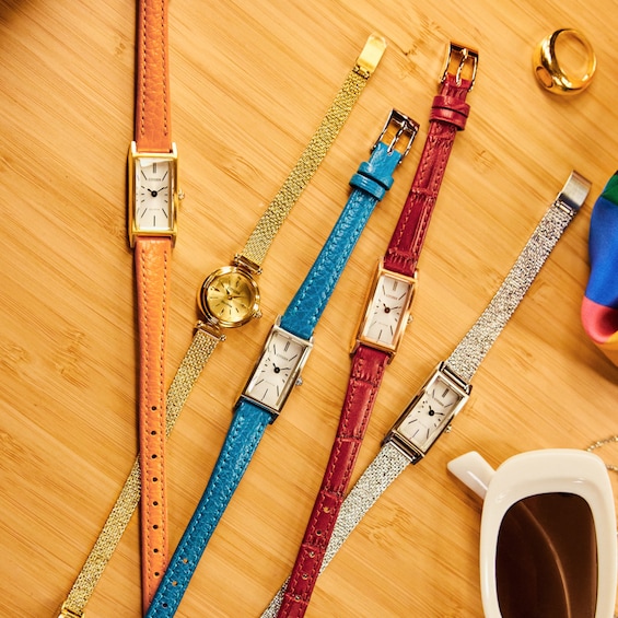 Ladies' Citizen Fio Eco-Drive® Gold-Tone IP Stainless Steel Watch with Orange Leather Strap (Model: Eg7122-04A)