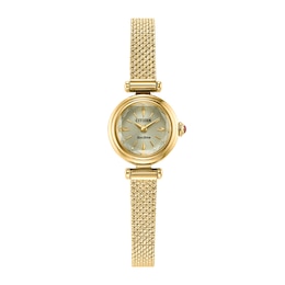 Ladies' Citizen Fio Eco-Drive® Gold-Tone IP Stainless Steel Watch with Gold Dial (Model: EG7086-57P)