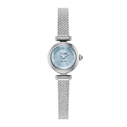 Ladies' Citizen Fio Eco-Drive® Stainless Steel Watch with Light Blue Dial (Model: EG7081-51L)