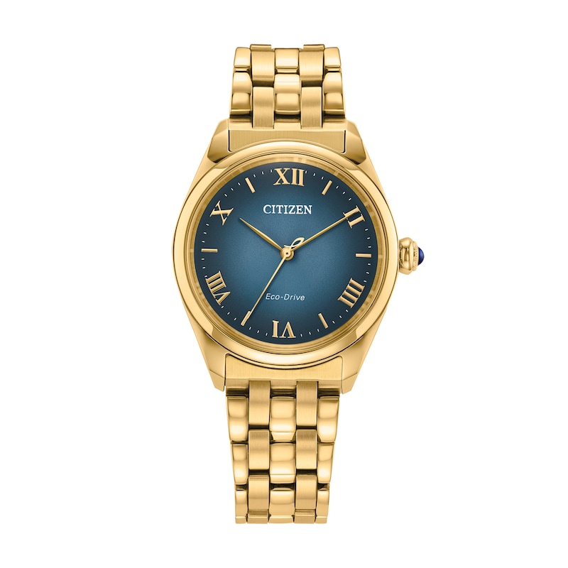 Main Image 1 of Ladies' Citizen L Classic Eco-Drive® Gold-Tone IP Stainless Steel Watch with Blue Dial (Model: EM1142-84L)