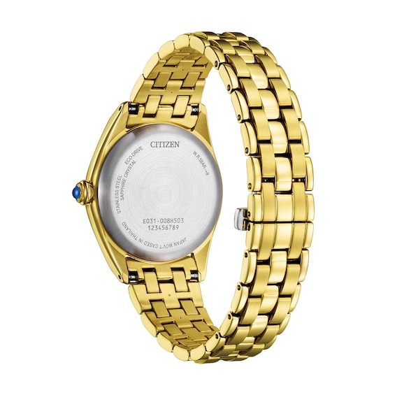 Ladies' Citizen L Classic Eco-Drive® Gold-Tone IP Stainless Steel Watch with Blue Dial (Model: Em1142-84L)