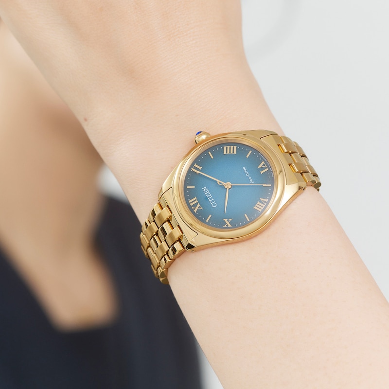 Main Image 4 of Ladies' Citizen L Classic Eco-Drive® Gold-Tone IP Stainless Steel Watch with Blue Dial (Model: EM1142-84L)