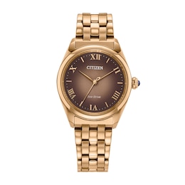 Ladies' Citizen L Classic Eco-Drive® Rose-Tone IP Stainless Steel Watch with Brown Dial (Model: EM1143-81Z)