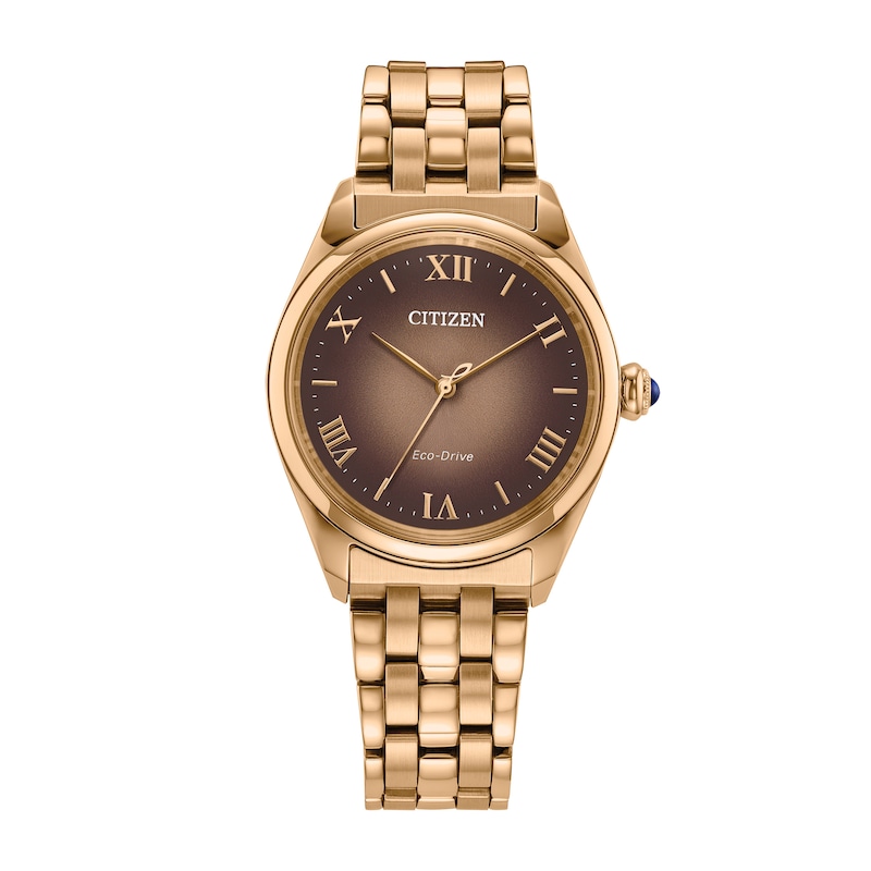 Main Image 1 of Ladies' Citizen L Classic Eco-Drive® Rose-Tone IP Stainless Steel Watch with Brown Dial (Model: EM1143-81Z)