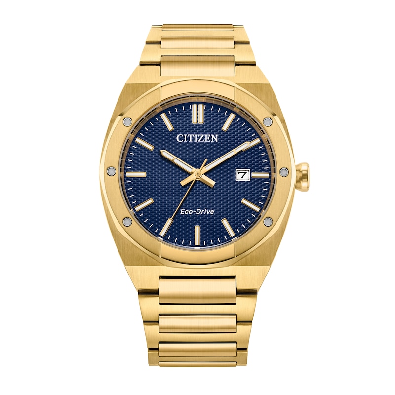 Main Image 1 of Men's Citizen Sport Luxury Eco-Drive® Gold-Tone IP Stainless Steel Watch with Blue Dial (Model: BM7662-59L)