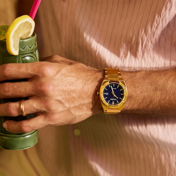 Men's Citizen Sport Luxury Eco-Drive® Gold-Tone IP Stainless Steel Watch with Blue Dial (Model: Bm7662-59L)