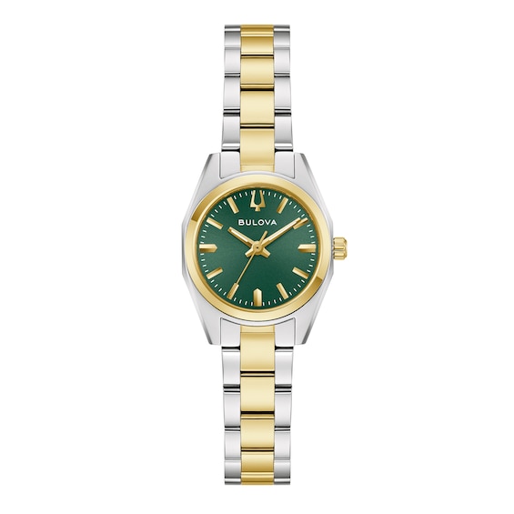 Ladies' Bulova Surveyor Two-Tone IP Stainless Steel Watch with Green Dial (Model: 98L329)