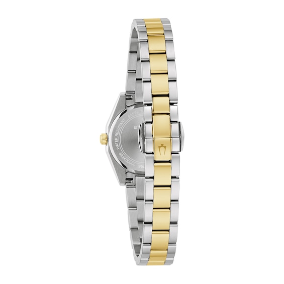 Ladies' Bulova Surveyor Two-Tone IP Stainless Steel Watch with Green Dial (Model: 98L329)