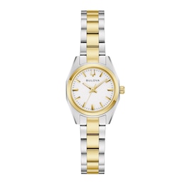 Ladies' Bulova Surveyor Two-Tone IP Stainless Steel Watch with White Dial (Model: 98L331)