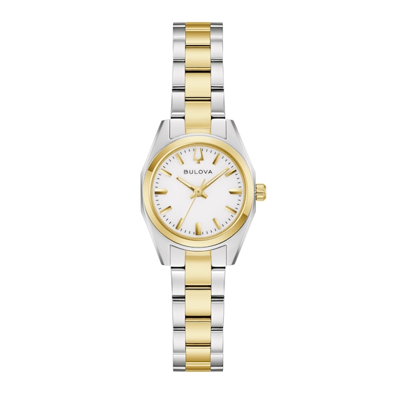 Ladies' Bulova Surveyor Two-Tone IP Stainless Steel Watch with White Dial (Model: 98L331)