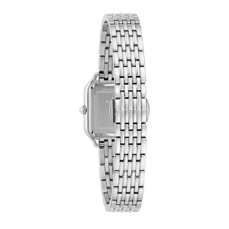 Main Image 3 of Ladies' Bulova Sutton Stainless Steel Watch with Mother-of-Pearl Dial and 1/6 CT. T.W. Diamond Bezel (Model: 96R256)