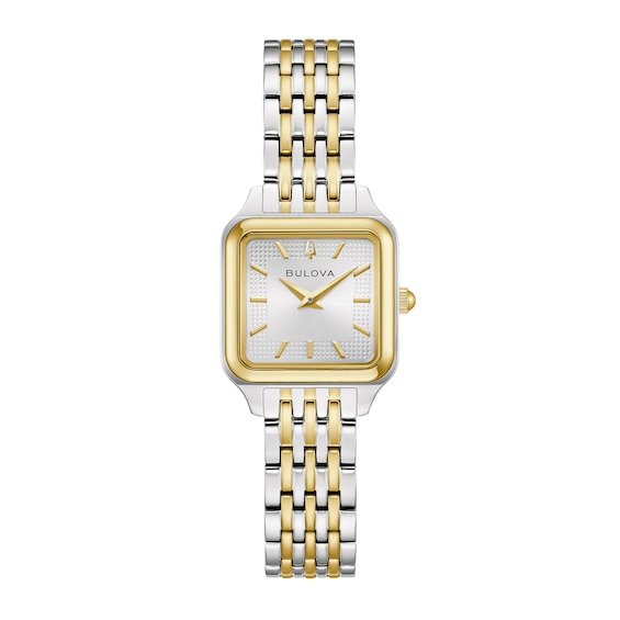 Ladies' Bulova Sutton Two-Tone IP Stainless Steel Watch with Silver Dial (Model: 98L330)