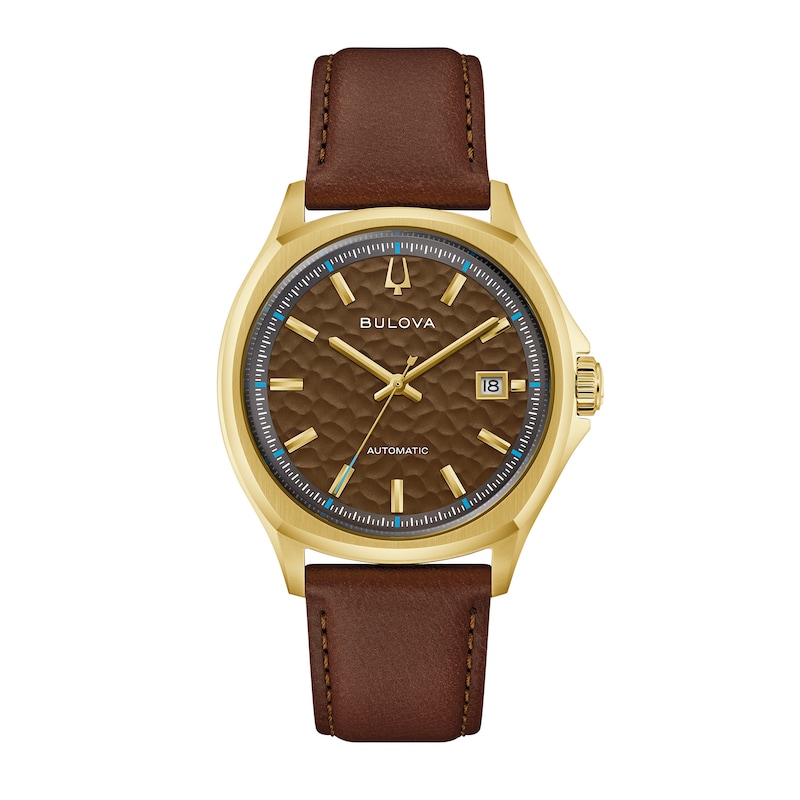 Main Image 1 of Men's Bulova Tony Bennett Gold-Tone IP Watch with Brown Dial and Brown Leather Strap (Model: 97B244)