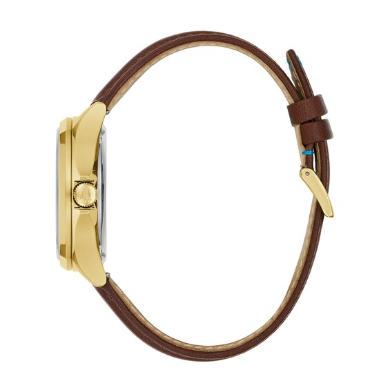 Men's Bulova Tony Bennett Gold-Tone IP Watch with Brown Dial and Brown Leather Strap (Model: 97B244)