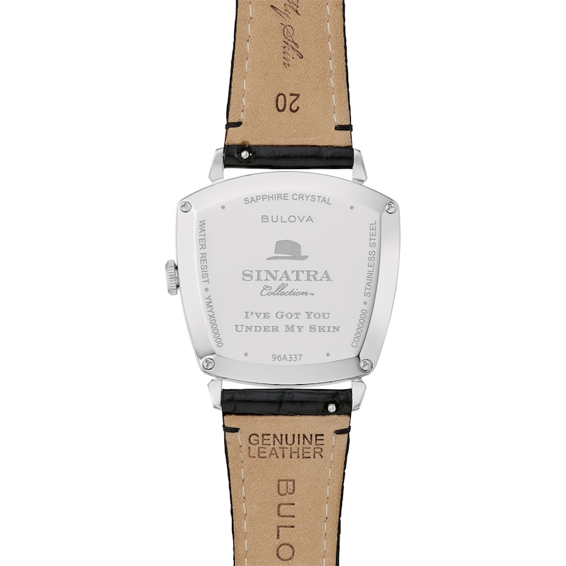 Main Image 4 of Men's Frank Sinatra Stainless Steel Watch with White Dial and Black Leather Strap (Model: 96A337)